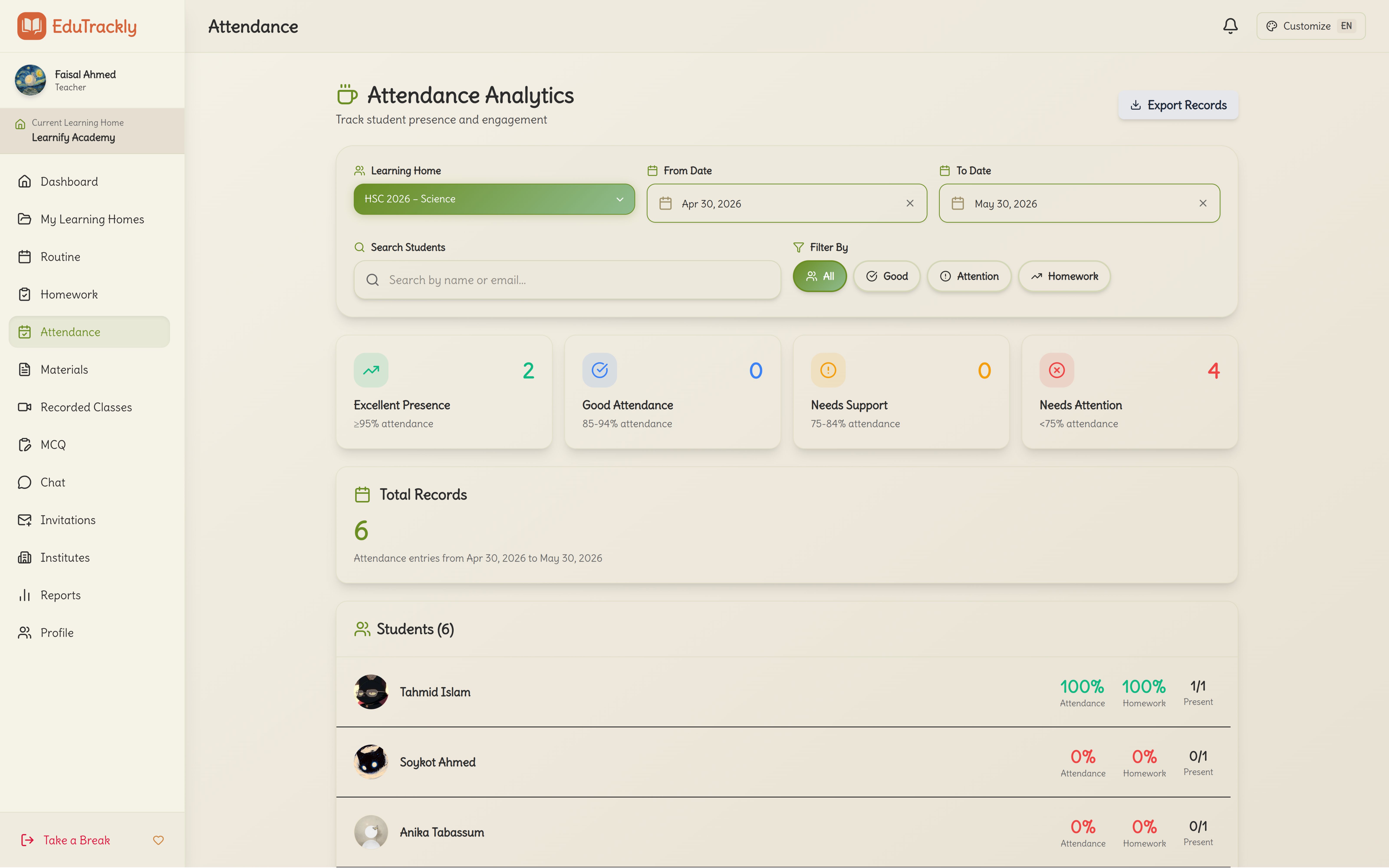 Attendance feature